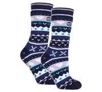 HEAT HOLDERS 2 Pack Ladies Slipper Socks with Grippers Anti Slip Warming Socks | Winter Warm Non slip Socks Women (4-8, Navy/Purple)