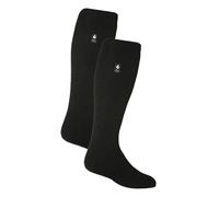Heat Holders 2 Pack Mens Extra Long Knee High Ski Socks - Black Cotton - Size UK 6-11