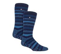 HEAT HOLDERS 2 Pack Mens Slipper Socks with Grippers Winter Anti slip Cosy Socks | Fleece Warm Socks (6-11, Navy/Denim)