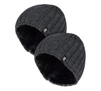 HEAT HOLDERS 2 Pack Winter Beanie Hat Insulated Fleece Lined Ribbed Hat | Thermal Warm Hat (One Size, Grey)