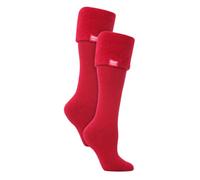 HEAT HOLDERS 2 Pairs Ladies Wellington Boot Socks Thick Long Knee High Thermal Wool Socks (4-8, Red)