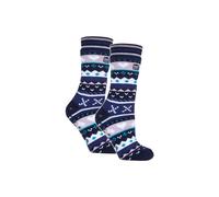 HEAT HOLDERS 2 Pack Ladies Slipper Socks with Grippers Anti Slip Warming Socks | Winter Warm Non slip Socks Women (4-8, Navy/Purple)