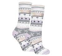 Heat Holders 2 Pairs Womens Soul Warming Socks with Grips - 4-8 UK - Lilac / Grey