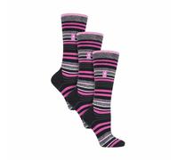 Heat Holders 3 Pack Ladies Patterned Lightweight Thin 2.3 TOG Thermal Knee High Ski Socks - 4-8 UK - Black Stripe