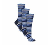 Heat Holders 3 Pack Ladies Patterned Lightweight Thin 2.3 TOG Thermal Knee High Ski Socks - 4-8 UK - Dark Blue Stripe