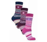 HEAT HOLDERS - 3 Pack Multipack Ladies Insulated Thermal Socks for Winter (4-8, Block Stripe)