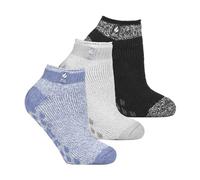 Heat Holders 3 Pair Ladies Ankle Slipper Socks | Fleece Low Cut Fluffy Socks with Grippers - 4-8 UK - Pisa 1