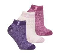 Heat Holders 3 Pair Ladies Ankle Slipper Socks | Fleece Low Cut Fluffy Socks with Grippers - 4-8 UK - Pisa 2