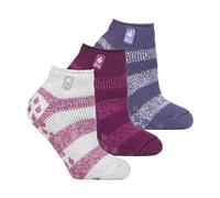 Heat Holders 3 Pair Ladies Ankle Slipper Socks | Fleece Low Cut Fluffy Socks with Grippers - 4-8 UK - Valencia