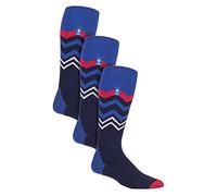 Heat Holders 3 Pair Multipack Ultra Lite Mens Ski Socks Funky Patterned Striped Knee High Socks (6-11, Dark Blue Zig Zag)
