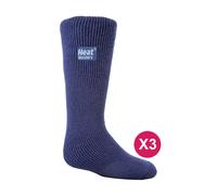 HEAT HOLDERS Kids Thermal Socks for Winter | 3 Pair Mutlipack Boys & Girls Warm Socks with Fluffy Fleece Inner (9-1, Deep Blue)