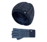 HEAT HOLDERS - Boys Kids Cable Knit Warm Fleece Lined Thermal Winter Hat and Gloves Set (7-10 Years, DN1P7)