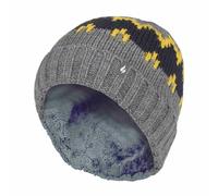 Heat Holders Boys Thick Ribbed Patterned Knitted Soft Beanie Hat - Pebble Melange/Gold/Navy - 7-10 Years