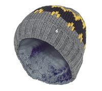 HEAT HOLDERS - Boys Thick Warm Ribbed Woven Knitted Soft Beanie Hat (7-10 Years, Pebble Melange/Gold/Navy)