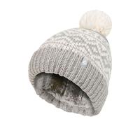 Heat Holders Cozy Patterned Bobble Hat for Women | Cable Knit Beanie with Fleece Lining - One Size - Light Grey