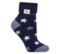 Heat Holders Cozy Turn-Over Cuff Lounge Socks | Warm Winter Socks for Women - Navy Stars - 4-8 UK