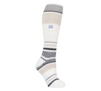 HEAT HOLDERS - Ladies Thick Extra Long Striped 2.3 TOG Winter Thermal Knee High Ski Socks (4-8, Cream Stripe)