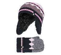 HEAT HOLDERS Girls Nordic Pattern Fairisle Trapper Hat & Mittens Set
