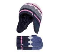 Heat Holders Girls Nordic Pattern Trapper Hat with Ear Flaps & Mittens Set - 3-6 Years - Navy