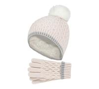 HEAT HOLDERS - Girls Thermal Insulated Pom Pom Bobble Beanie Hat and Gloves | Colourful Pastel Styles (7-10 Years, Buttercream)