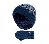 HEAT HOLDERS - Kids Boys Winter Knitted Thermal Fleece Lined Cuffed Beanie Hat and Mittens Set (3-6 Years, NTO2P6)
