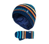 HEAT HOLDERS - Kids Boys Winter Knitted Thermal Fleece Lined Cuffed Beanie Hat and Mittens Set