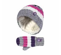 HEAT HOLDERS Kids Girls Fleece Lined Knitted Winter Thermal Hat Mittens Set