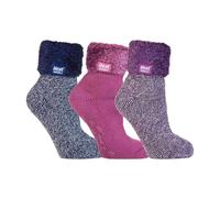 Heat Holders Ladies 3 Pair Multipack Fluffy Fleece Slipper Bed Socks with Non Slip Grips - 4-7 UK - Pack 2