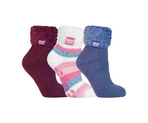 Heat Holders Ladies 3 Pair Multipack Fluffy Fleece Slipper Bed Socks with Non Slip Grips - 4-7 UK - Pack 1