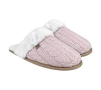 HEAT HOLDERS Ladies Cable Knit Faux Fur Thermal Slippers Warm Comfy Plush Insole Lining Winter Slippers (Pink, UK Footwear Size System, Adult, Women, Alpha, Medium, Small)