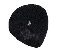 Heat Holders Ladies Crochet Knit Fleece Lined Warm Thermal Winter Beanie Hat - One Size - Black