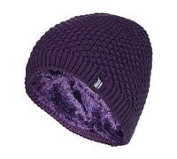 Heat Holders Ladies Crochet Knit Fleece Lined Warm Thermal Winter Beanie Hat - One Size - Purple