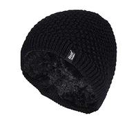 HEAT HOLDERS - Ladies Crochet Knit Style Fleece Lined Warm Thermal Winter Beanie Hat (One Size, Black (Nora))