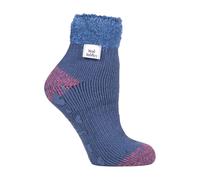 Heat Holders Ladies Cuddly Fluffy Sliper Bed Socks with Feather Top - Muted Blue - 4-7 UK