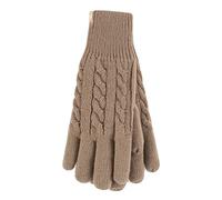 HEAT HOLDERS - Ladies Cute Striped Fairisle Warm Knitted Fleece Lined Winter Thermal Gloves (S-M, Beige)