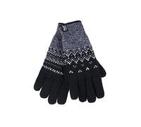 HEAT HOLDERS - Ladies Cute Striped Fairisle Warm Knitted Fleece Lined Winter Thermal Gloves (S/M, Black (Trondheim))