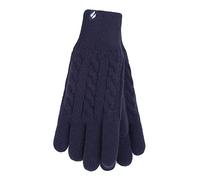 HEAT HOLDERS - Ladies Cute Striped Fairisle Warm Knitted Fleece Lined Winter Thermal Gloves (S-M, Navy)