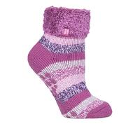 Heat Holders - Womens Thermal Slipper Bed Socks with Non Slip Grips - Pink Nylon - Size 4-6.5