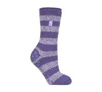 Heat Holders Ladies Extra Warm Fluffy Non Slip Thermal Slipper Socks - 4-8 UK - Mulberry Purple/ White (Seville)