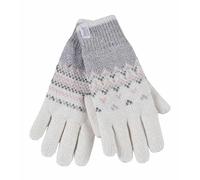 Heat Holders Ladies Fairisle Fleece Lined Knitted Warm Winter Thermal Gloves - S/M - Cream