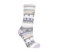 Heat Holders Ladies Fairisle Nordic Winter Non Slip Thermal Slipper Socks - Lilac / Grey - 4-8 UK