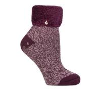 HEAT HOLDERS Ladies Feather Turn Over Cuff Slipper Socks Ara Cabernet 4-8