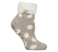 HEAT HOLDERS Ladies Lounge Feather Turn Over Cuff Socks with Grips Pack of 1 (UK, Numeric, 4, 8, Regular, Regular, Dusky Brown Twist)