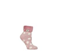 HEAT HOLDERS Ladies Feather Turn Over Cuff Slipper Socks Rose Bl/Crm Twist