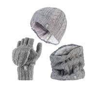 Heat Holders Ladies Fleece Lined Thermal Winter Hat, Neck Warmer & Converter Gloves Set - One Size - Grey