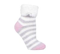 Heat Holders Ladies Fluffy Cuff Thermal Bed Socks for Lounging Around - Cream / Light Grey - 4-7 UK