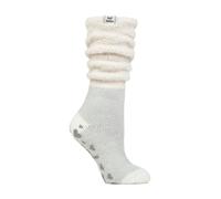 Heat Holders Ladies Fluffy Slouch Top Non Slip Thermal Bed Socks - 4-8 UK - Cream/Silver