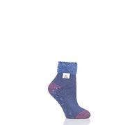Heat Holders Ladies Cuddly Fluffy Sliper Bed Socks with Feather Top - Muted Blue - 4-7 UK