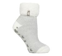 HEAT HOLDERS Ladies Lounge Feather Turn Over Cuff Slipper Socks Pack of 1 Ara Ivory/Silver 4-8
