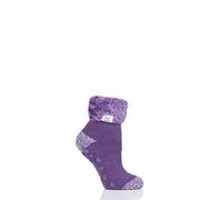 HEAT HOLDERS Ladies Lounge Feather Turn Over Cuff Slipper Socks Pack of 1 Aubergine 4-8